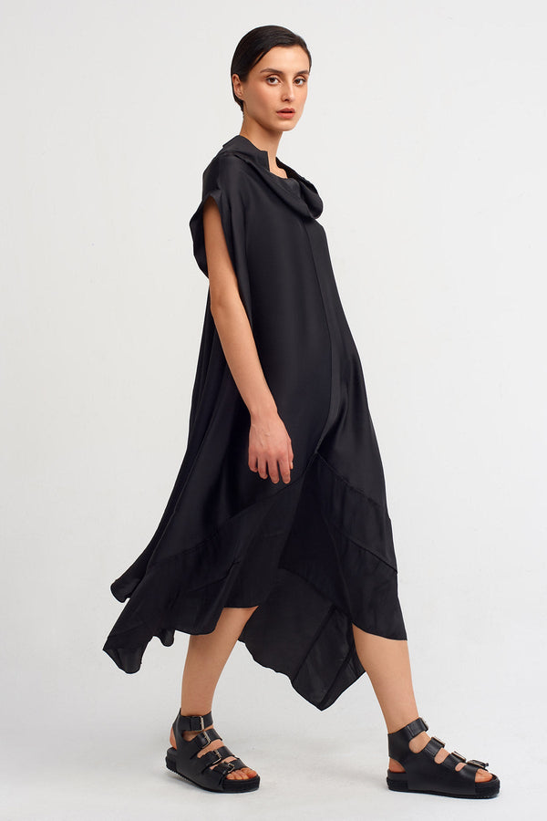 NU Asymmetrical Satin Dress Black