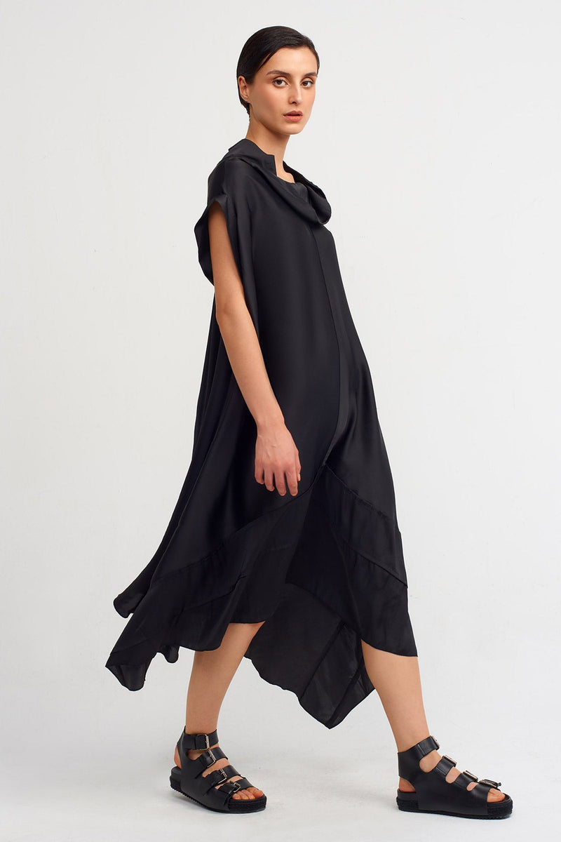 NU Asymmetrical Satin Dress Black