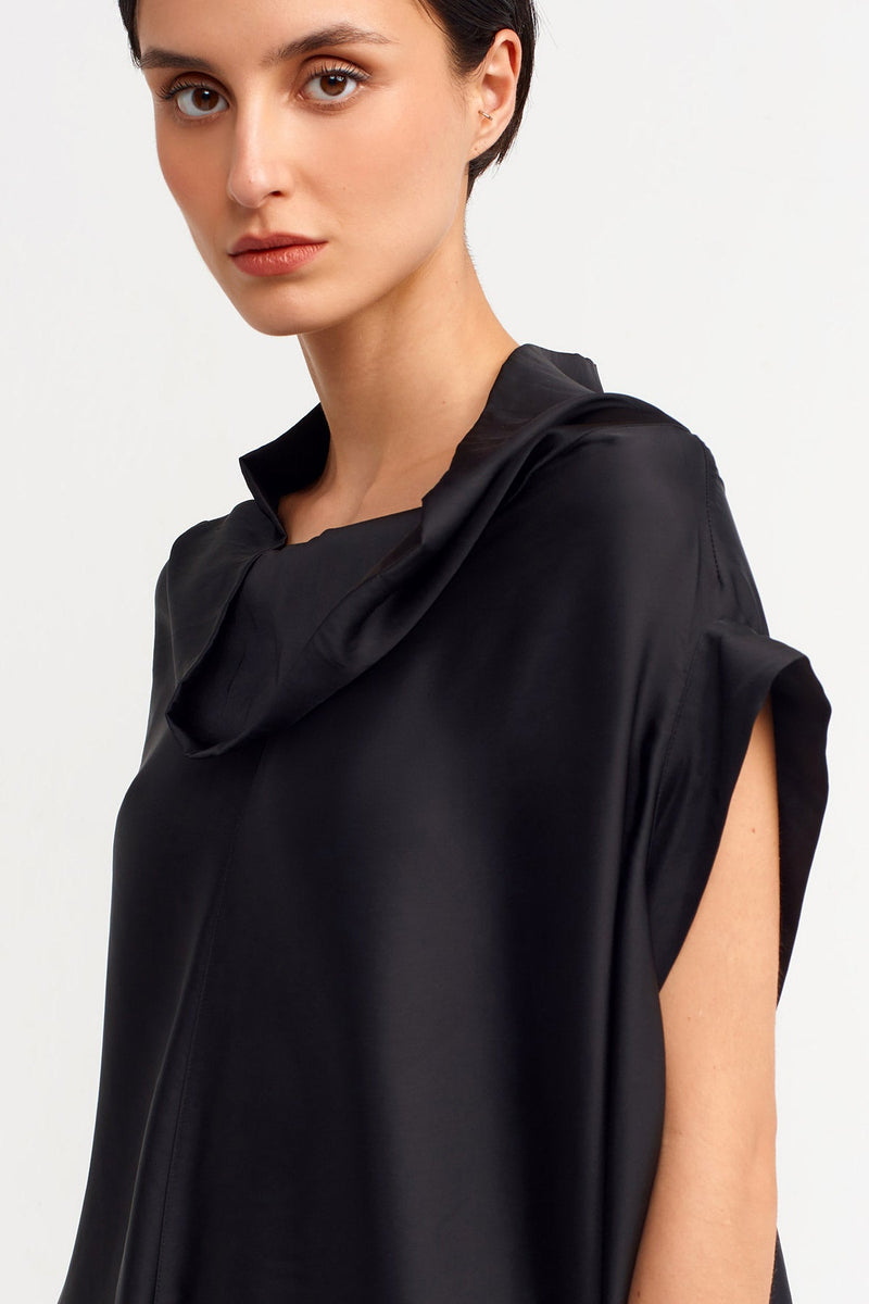 NU Asymmetrical Satin Dress Black