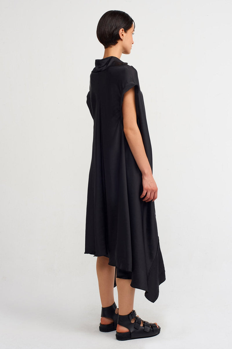 NU Asymmetrical Satin Dress Black