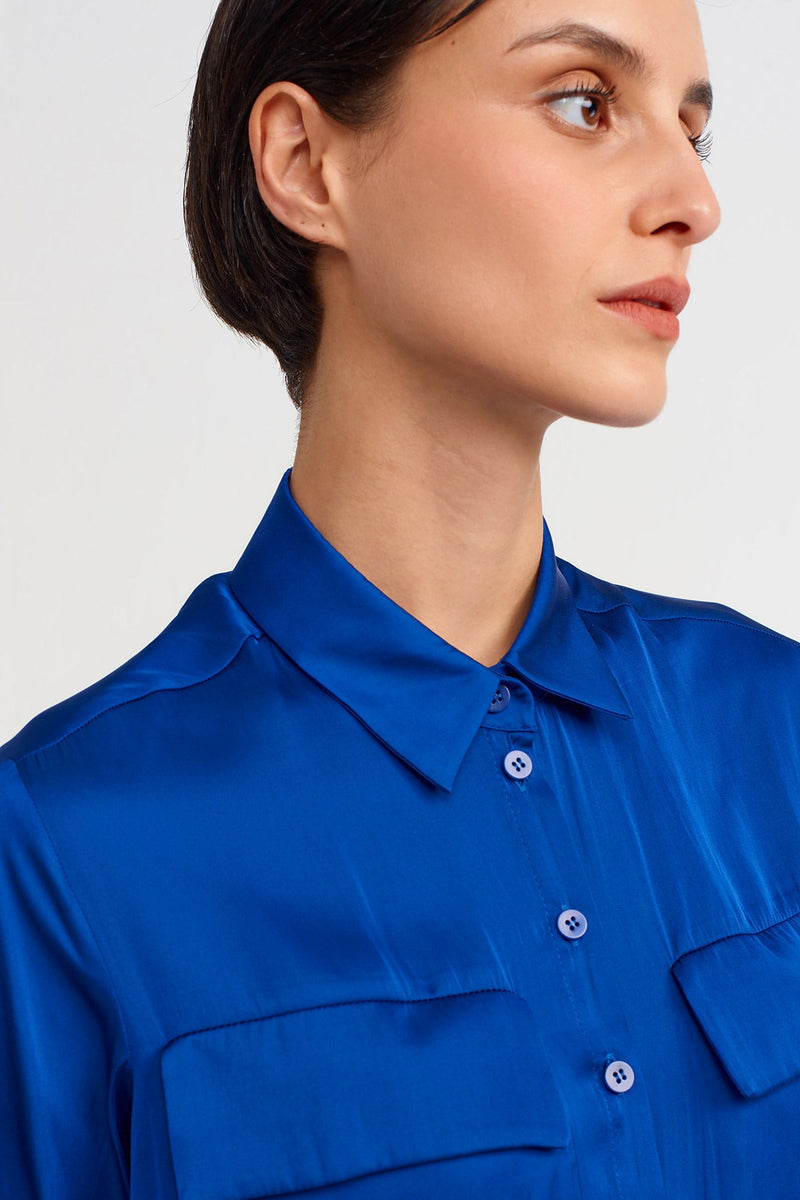 NU Long Satin Shirt Dress Blue
