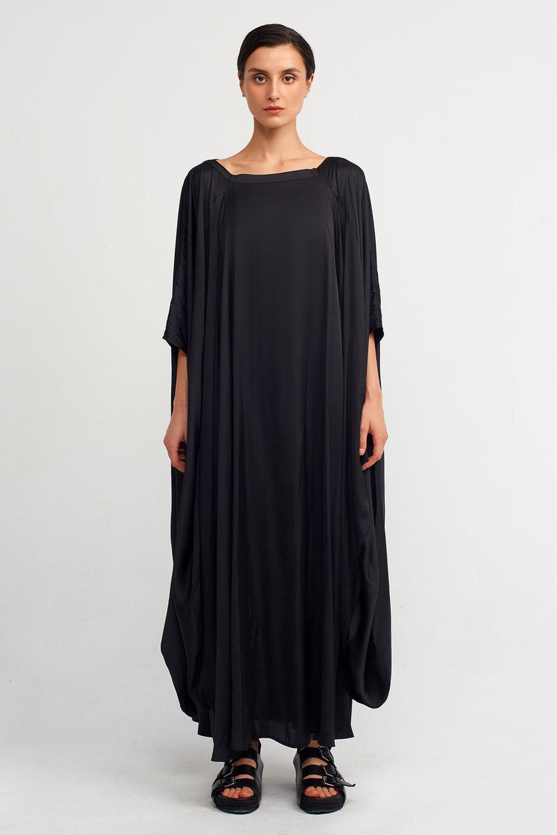 NU Wide Collar Flowy Satin Dress Black