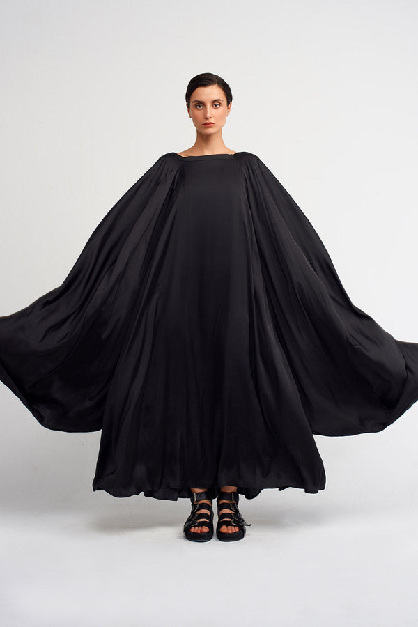 NU Wide Collar Flowy Satin Dress Black