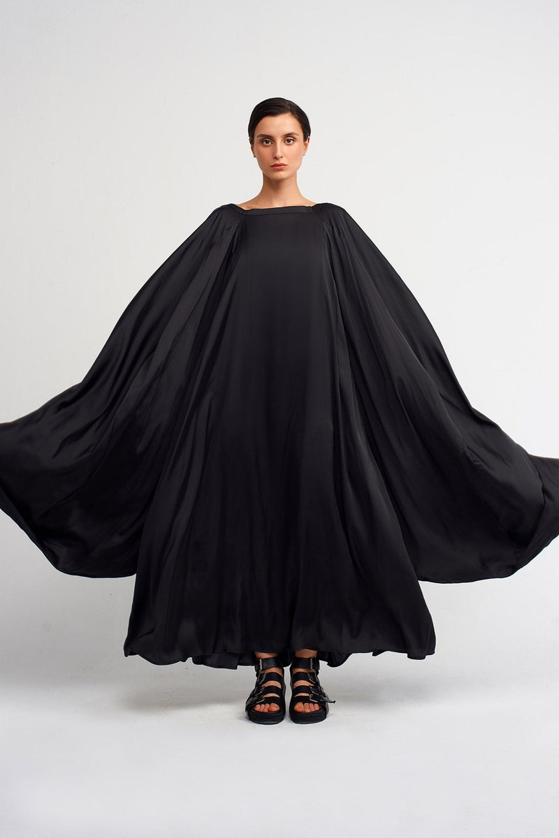 NU Wide Collar Flowy Satin Dress Black