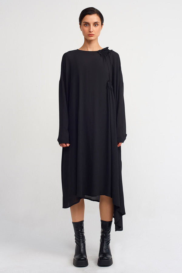 NU Stylish Dress With Elastic Ruching Detail  Black