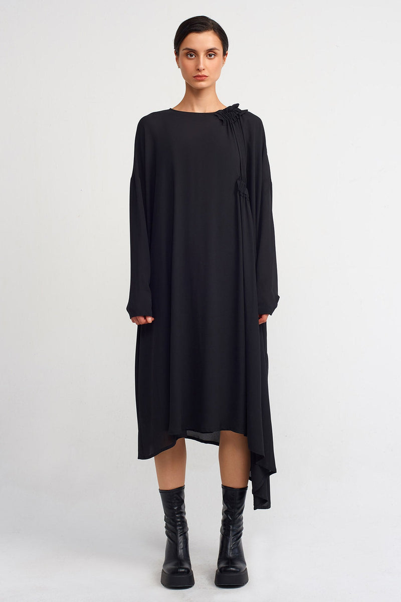 NU Stylish Dress With Elastic Ruching Detail  Black