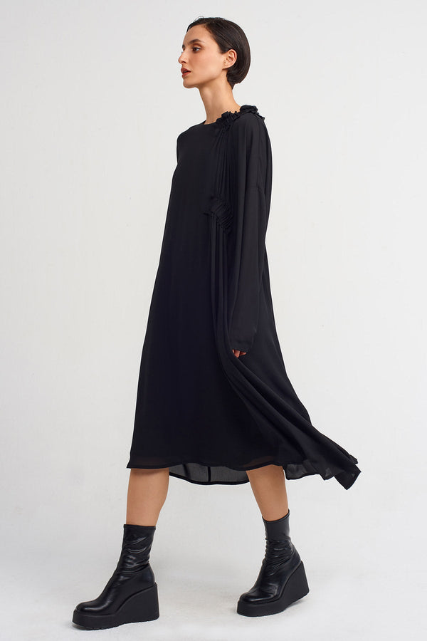 NU Stylish Dress With Elastic Ruching Detail  Black