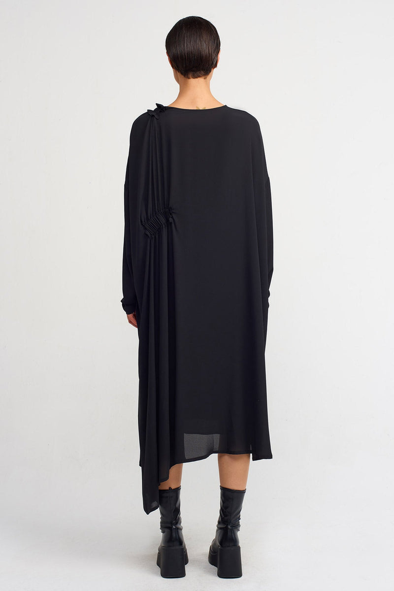 NU Stylish Dress With Elastic Ruching Detail  Black