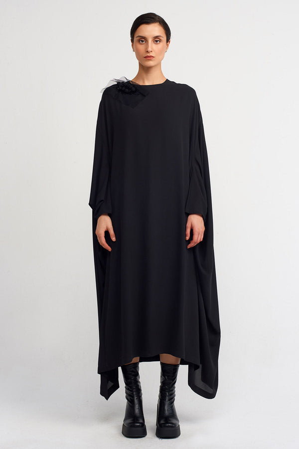 NU Elegant Dress With Embellished Collar  Black