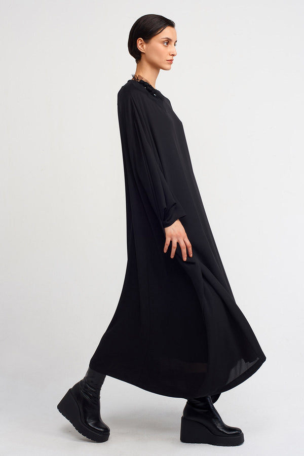 NU Elegant Dress With Embellished Collar  Black