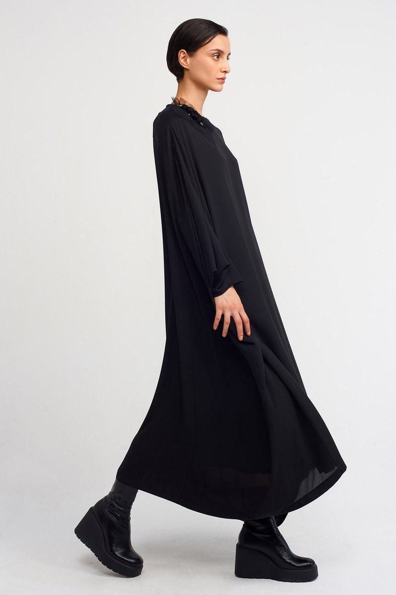 NU Elegant Dress With Embellished Collar  Black