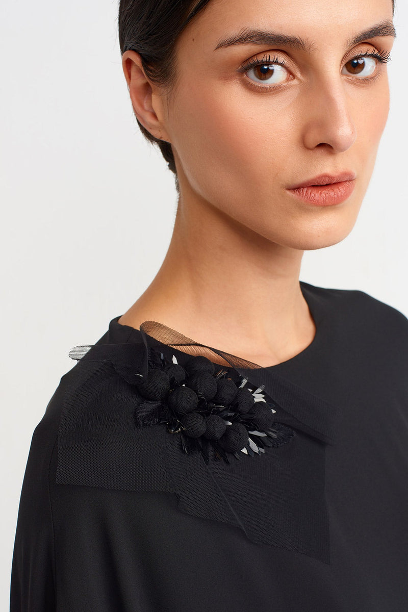 NU Elegant Dress With Embellished Collar  Black
