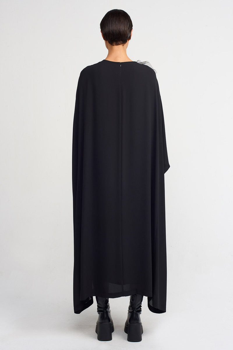 NU Elegant Dress With Embellished Collar  Black