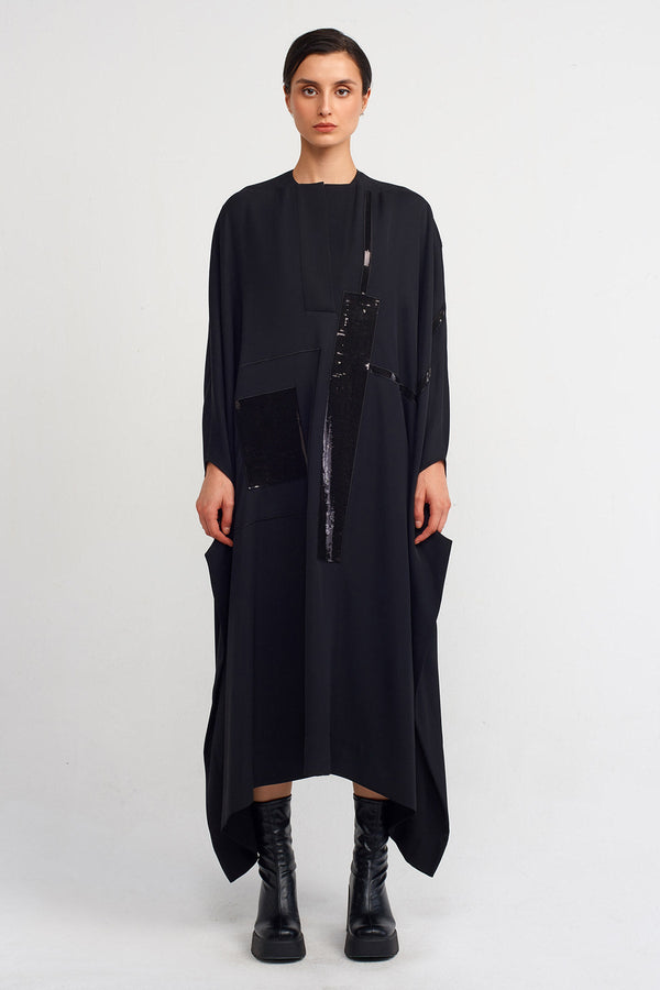 NU Embroidered V-Neck Kaftan Dress Black