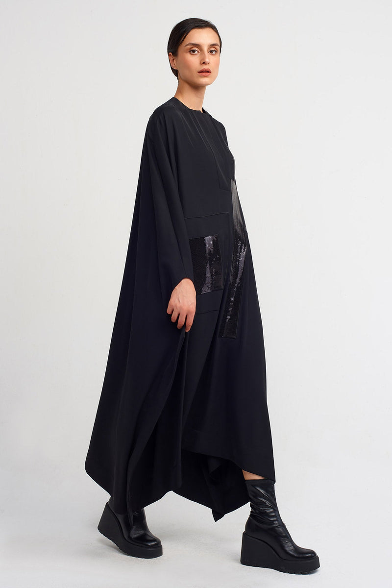 NU Embroidered V-Neck Kaftan Dress Black