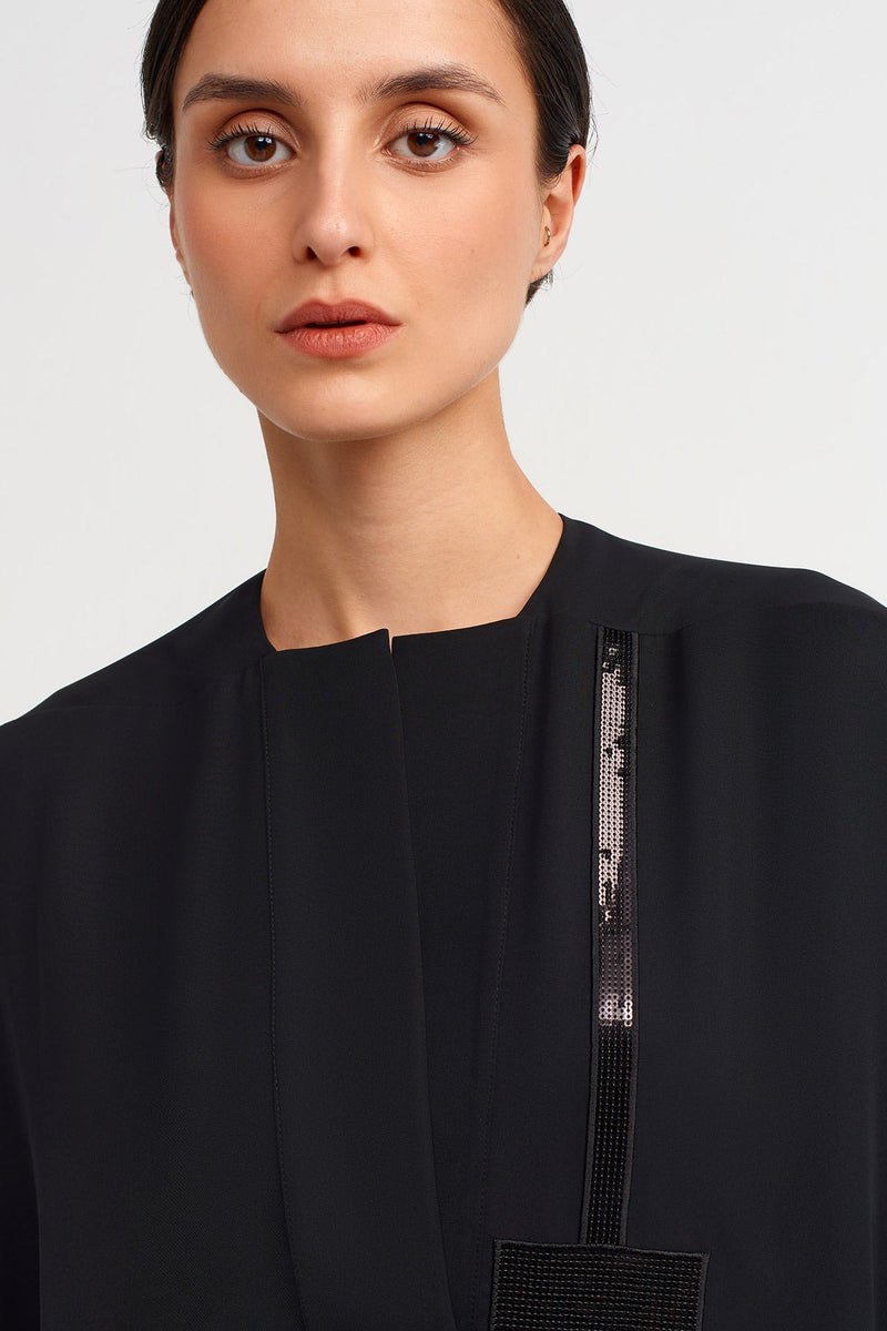 NU Embroidered V-Neck Kaftan Dress Black