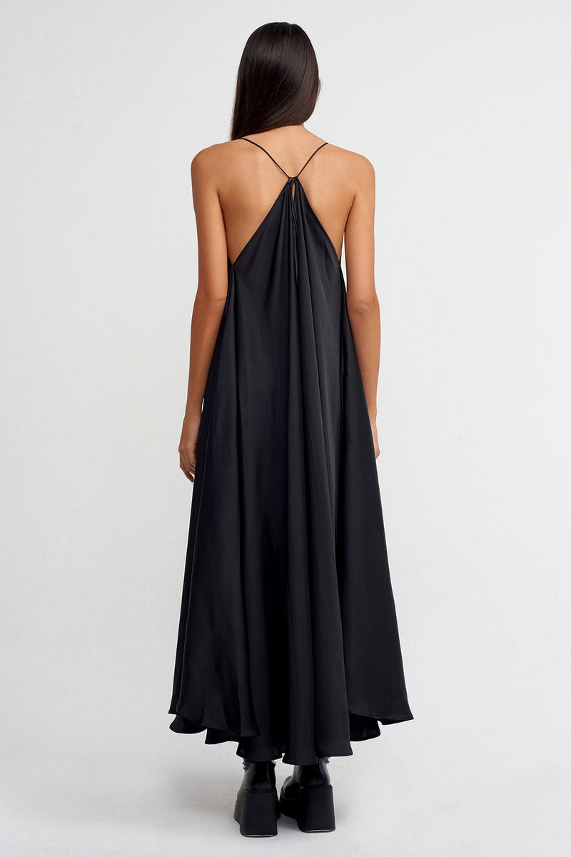 NU Thin-Strap Satin Long Dress Black