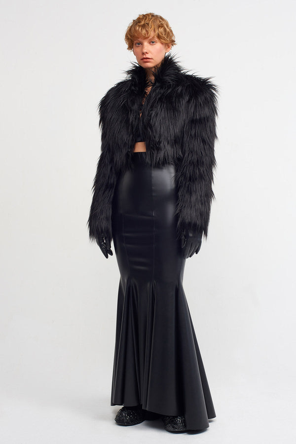 NU Faux Fur Crop Jacket Black