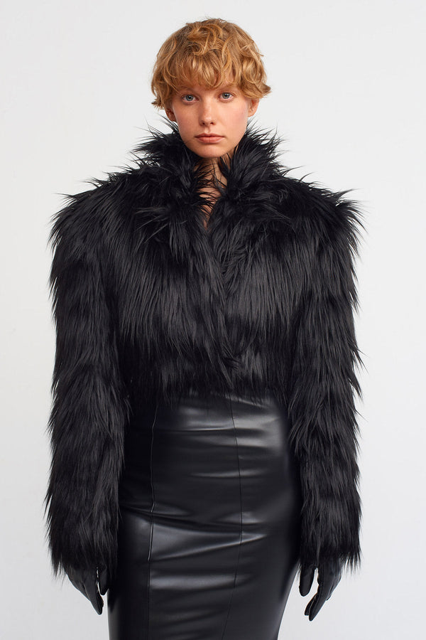 NU Faux Fur Crop Jacket Black