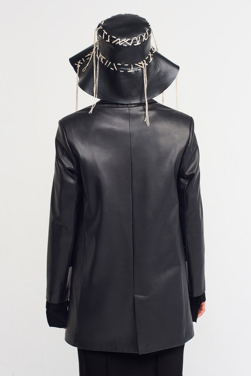 NU Faux Leather Double Breasted Blazer Black