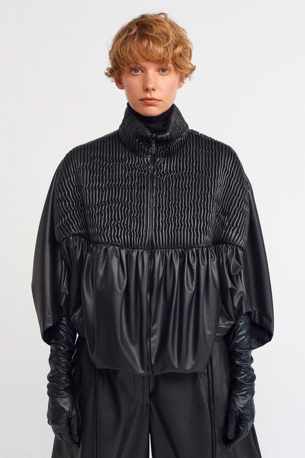 NU Ray Quilted Vegan Leather Short Jacket Black