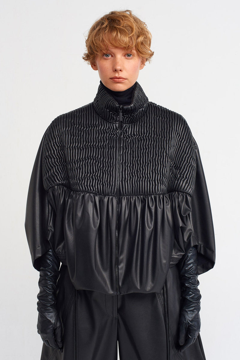 NU Ray Quilted Vegan Leather Short Jacket Black