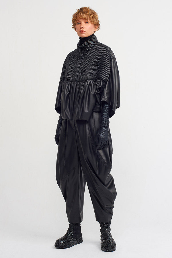 NU Ray Quilted Vegan Leather Short Jacket Black