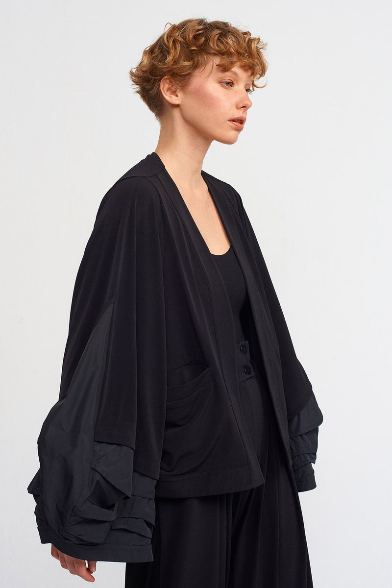 NU Taffeta Sleeve Jersey Cardigan Black