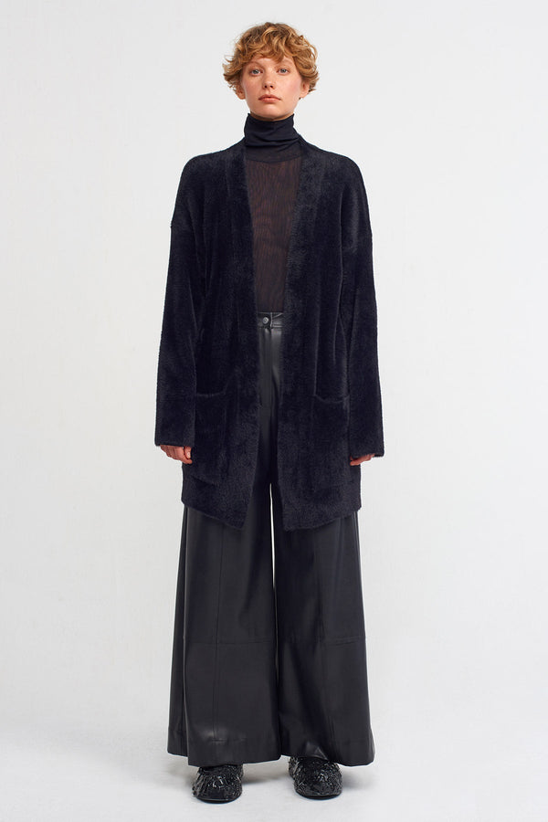 NU Faux Fur Knitted Cardigan Black
