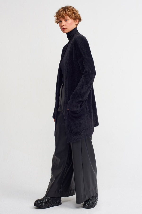NU Faux Fur Knitted Cardigan Black