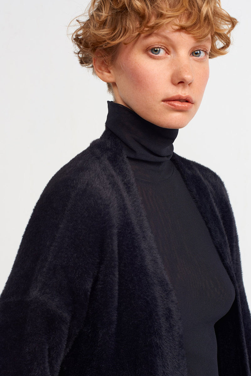 NU Faux Fur Knitted Cardigan Black