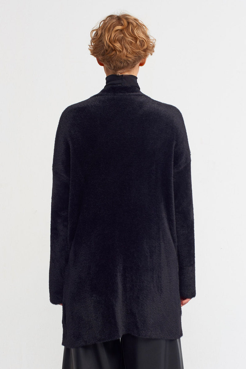 NU Faux Fur Knitted Cardigan Black