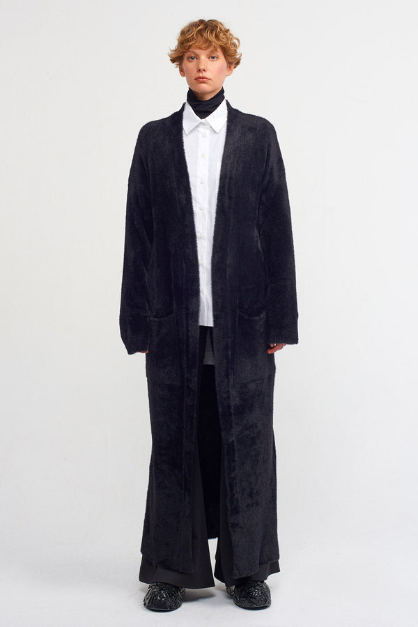 NU Faux Fur Knitted Outerwear Black
