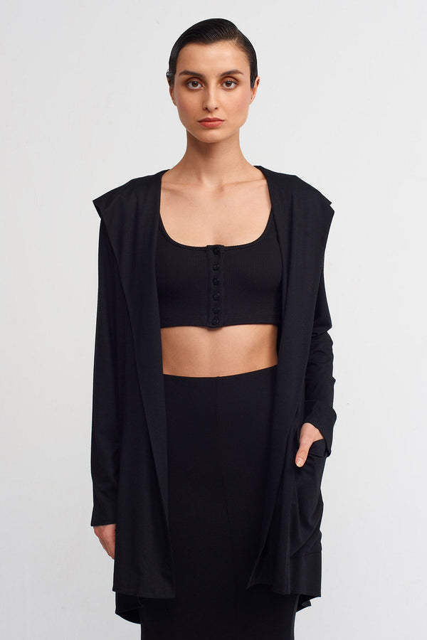 NU Hooded Bamboo Cardigan Black