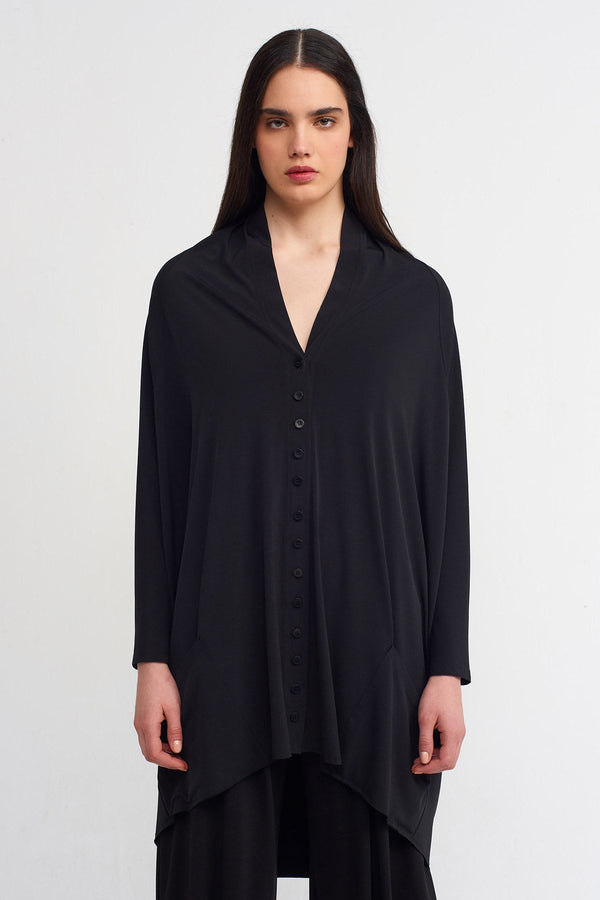 NU V-Neck Back Long Jersey Cardigan Black