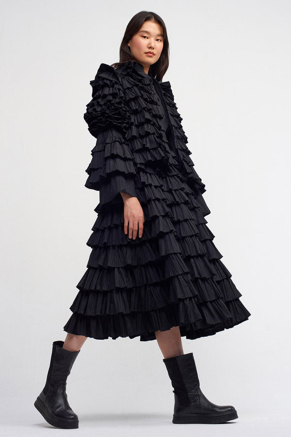 NU Allover Ruffle Solid Jacket Black