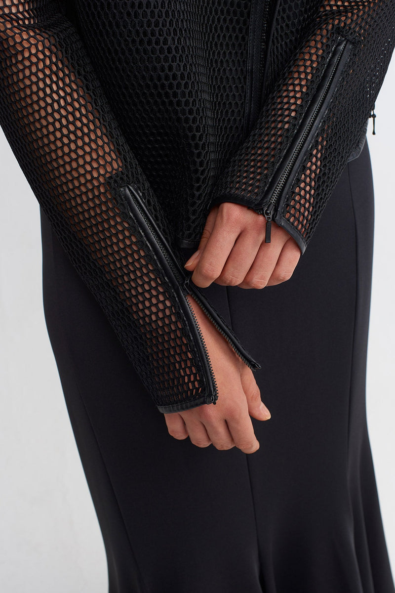 NU Fishnet Mesh Crop Jacket Black