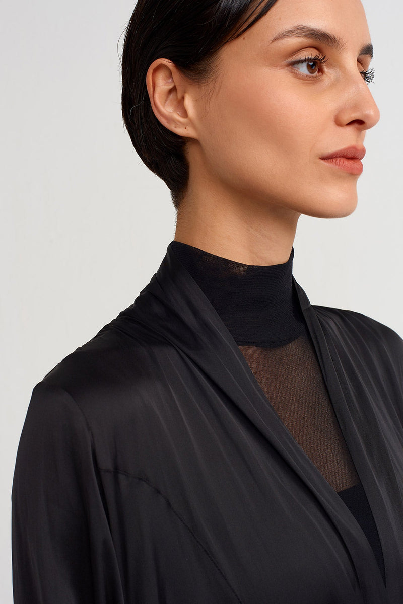 NU Long Satin Jacket  Black