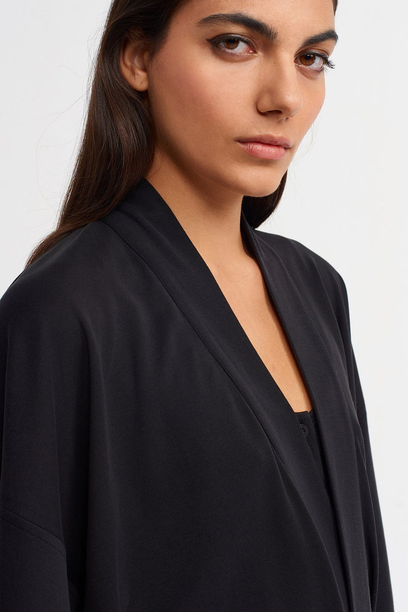 NU Belted Long Kimono Black