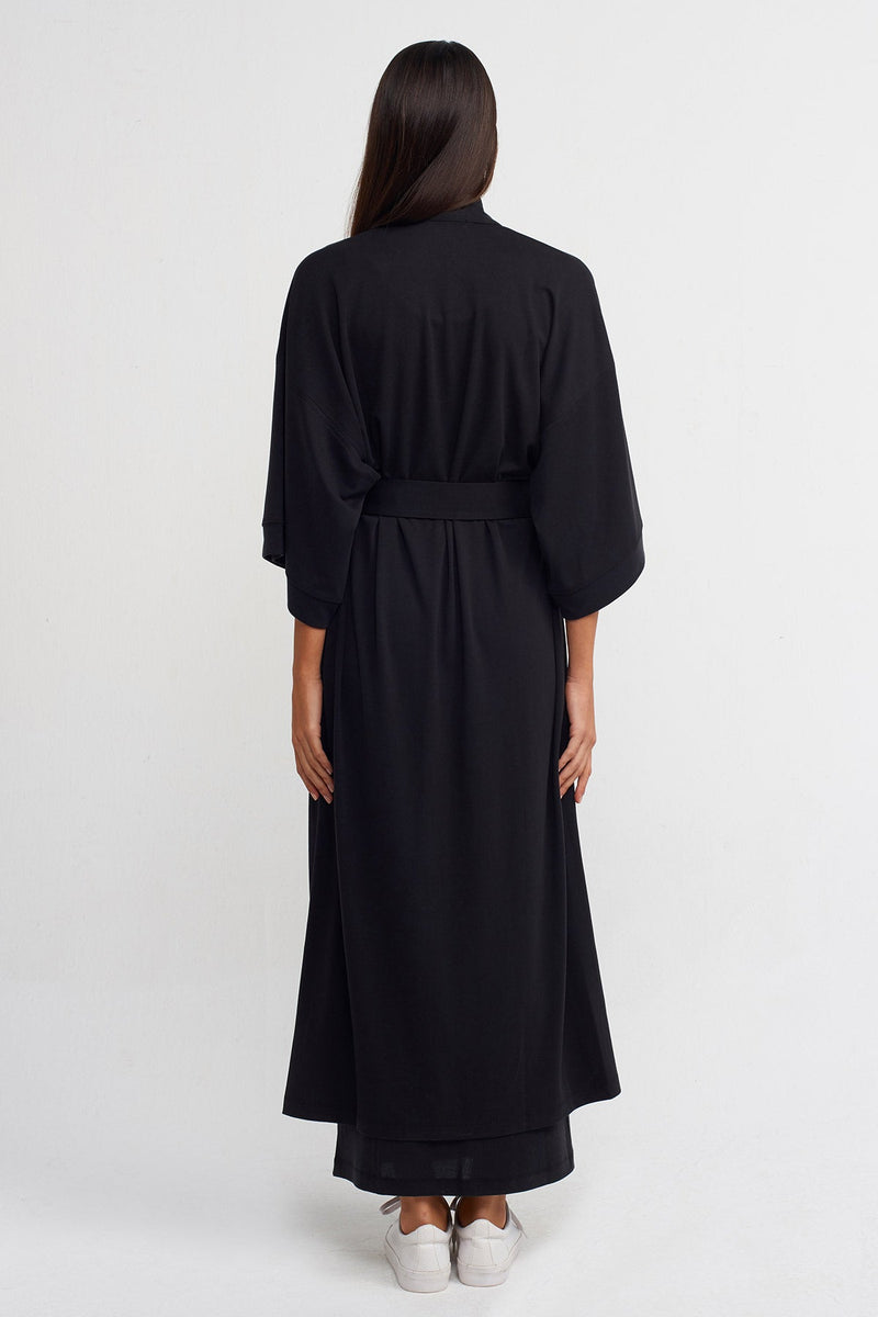 NU Belted Long Kimono Black