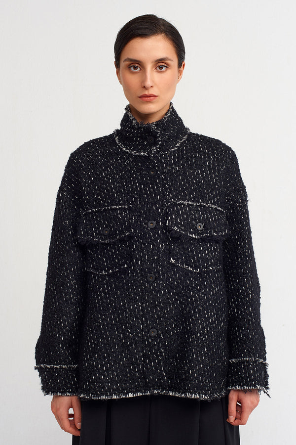 NU Lightweight Distressed Coat Black-White
