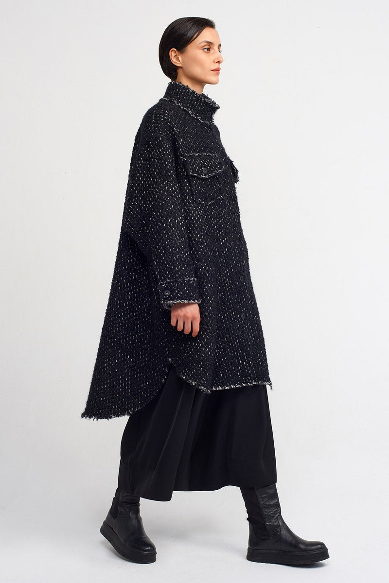 NU Distressed Lightweight Long Coat Black-White