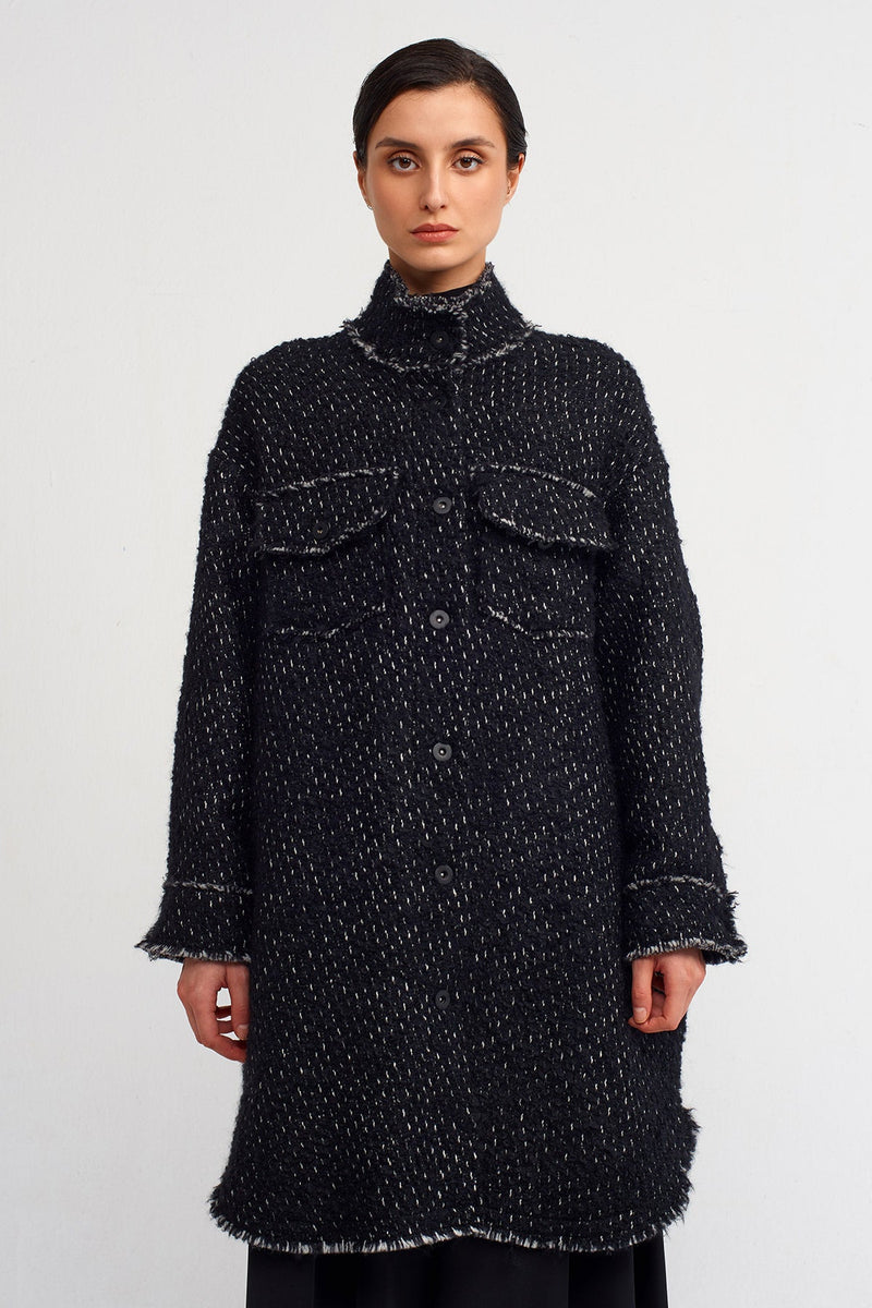 NU Distressed Lightweight Long Coat Black-White