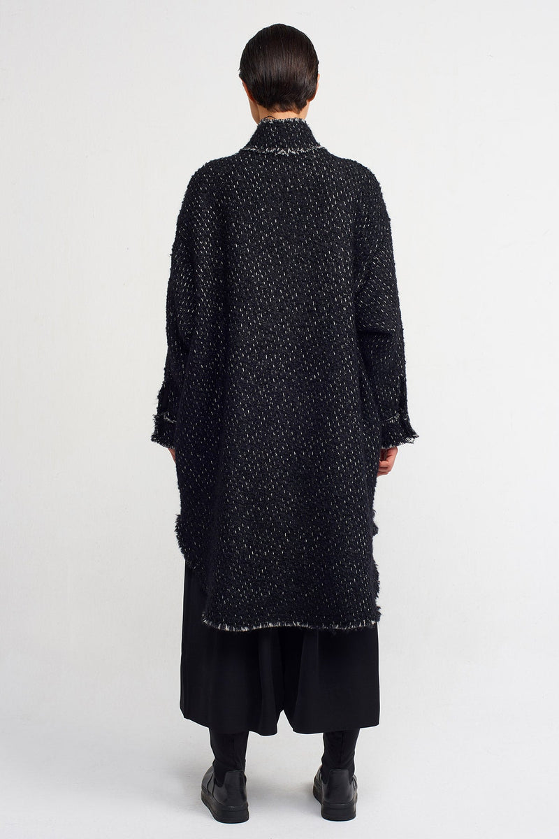 NU Distressed Lightweight Long Coat Black-White