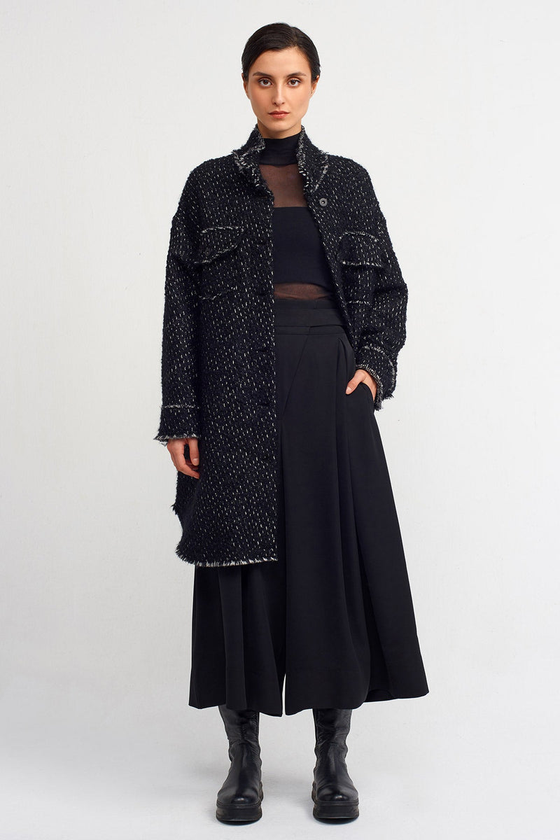 NU Distressed Lightweight Long Coat Black-White