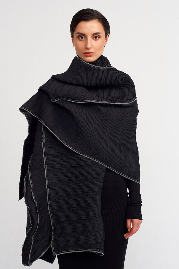 NU Stitched Detail Pleated Shawl Black/Offwhite