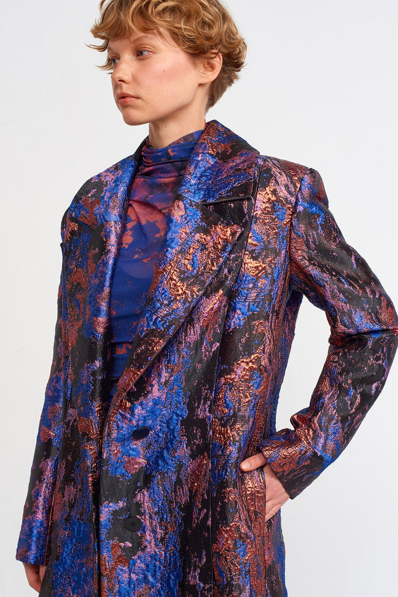 NU Jacquard Patterned Long Coat Multi Color