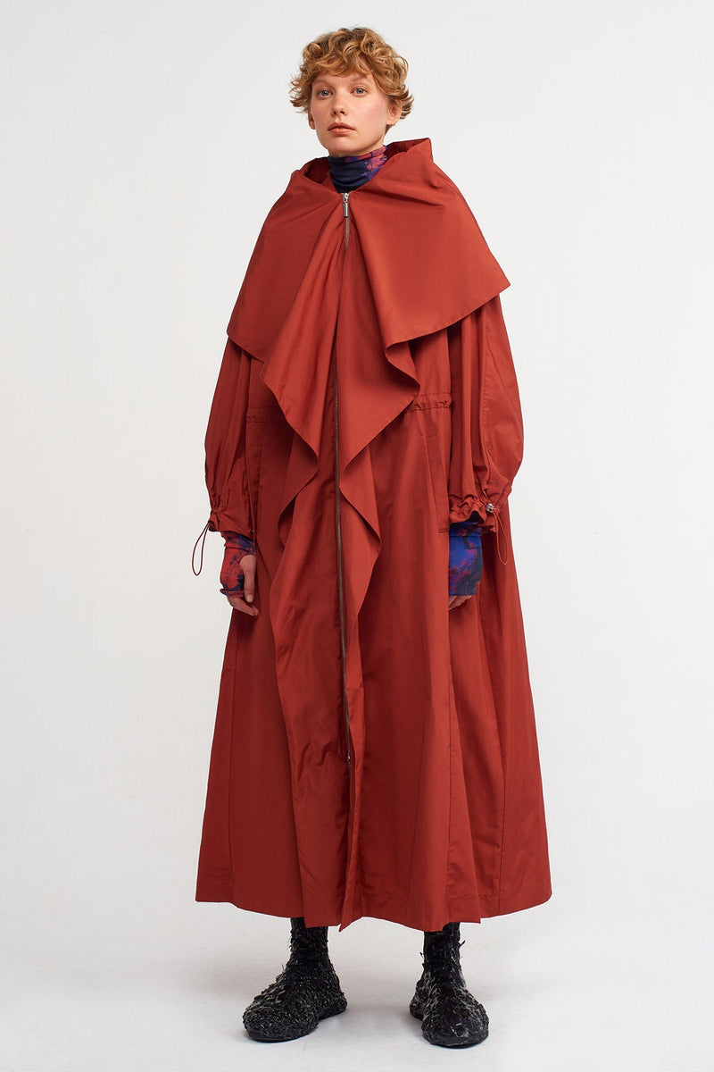 NU Shawl Collar Long Trench Coat Copper