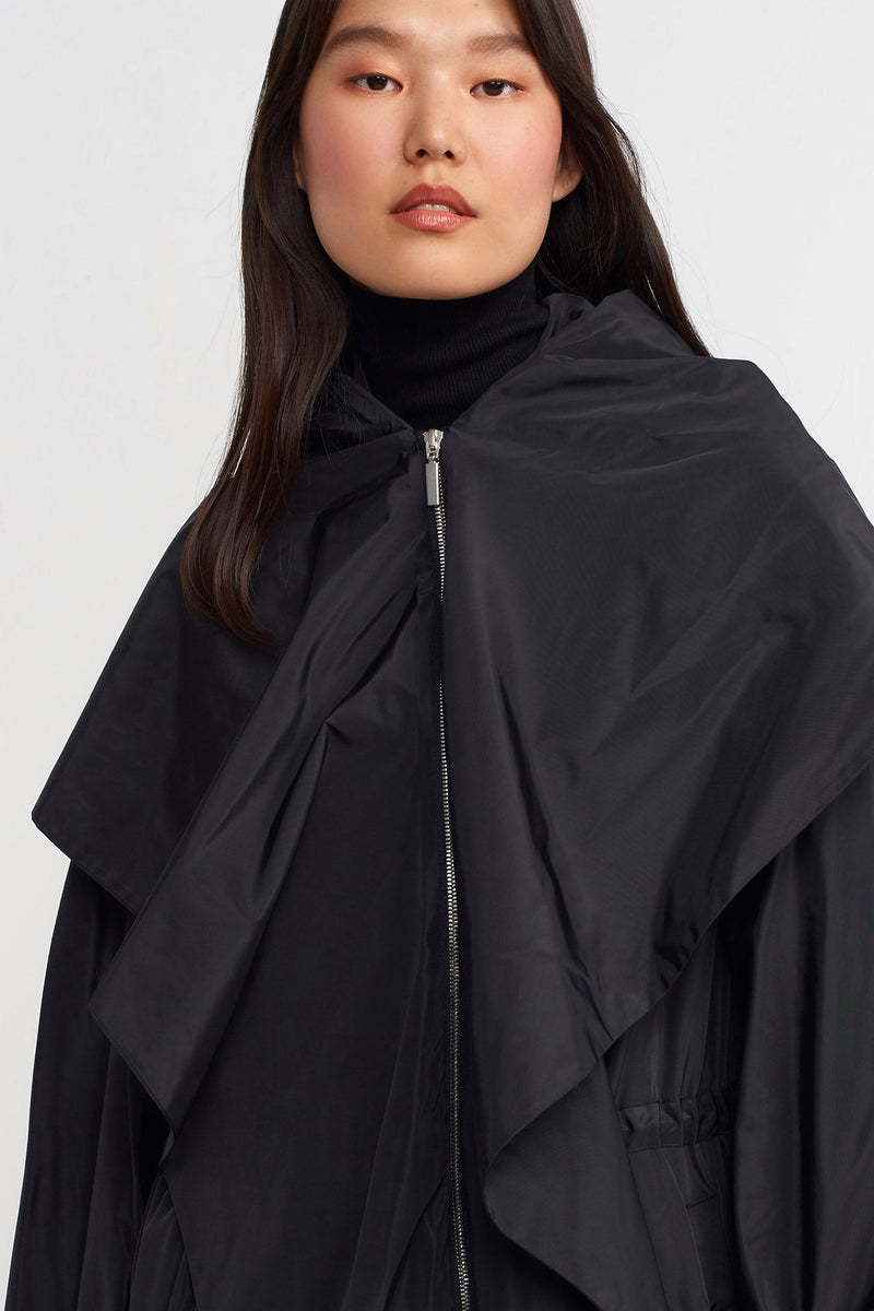 NU Shawl Collar Long Trench Coat Black