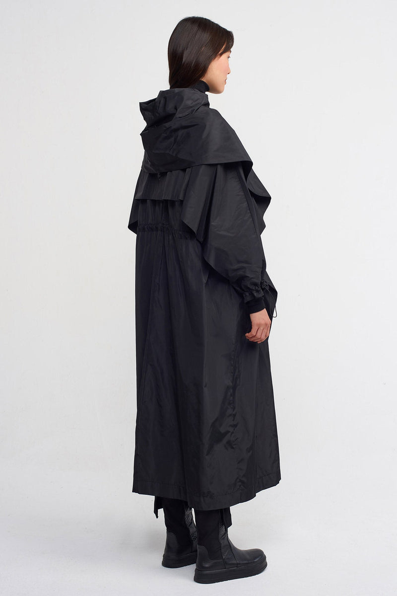NU Shawl Collar Long Trench Coat Black